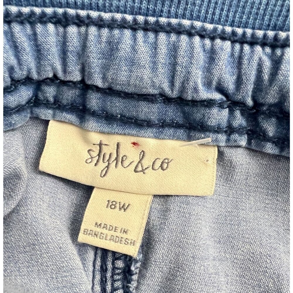 Style & Co Chambray Blue Zip Zag Cargo Pocket Shorts size 18W Mid Rise - Picture 6 of 11